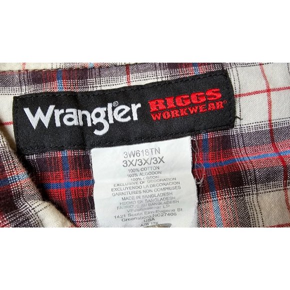 Wrangler Riggs Workwear Mens 3X Red Plaid Short Sleeve Button Up Heavy Shirt - Picture 11 of 11